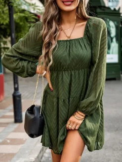 Women's Work Dress Black Dress Semi Formal Dress Fashion Mini Dress Ruched Square Neck Long Sleeve Plain Loose Fit Black Red Army Green Fall S M L XL 22 Women's Work Dress Black Dress Semi Formal Dress Fashion Mini Dress Ruched Square Neck Long Sleeve Plain Loose Fit Black Red Army Green Fall S M L XL -Party Prom Dresses Sales Store qhxdme1693300572183