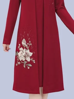 Women's Two Piece Dress Set Print Dress Outdoor Vacation Casual Print Midi Dress Stand Collar Long Sleeve Floral Loose Fit Pink Wine Blue Fall Winter XL XXL XXXL 4XL 5XL -Party Prom Dresses Sales Store qhzjrf1675853172670