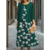 Women's Two Piece Dress Set Casual Dress Swing Dress Outdoor Office Fashion Streetwear Print Midi Dress Crew Neck 3/4 Length Sleeve Floral Regular Fit Red Green Fall Winter S M L XL XXL