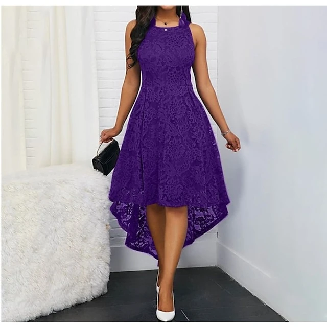 Women's Party Dress Lace Dress Cocktail Dress Midi Dress Black Wine Royal Blue Pure Color Lace Fall Spring Summer Crew Neck Elegant Office Wedding Guest Summer Dress 2023 S M L XL XXL 3XL 3 Women's Party Dress Lace Dress Cocktail Dress Midi Dress Black Wine Royal Blue Pure Color Lace Fall Spring Summer Crew Neck Elegant Office Wedding Guest Summer Dress 2023 S M L XL XXL 3XL - Image 3