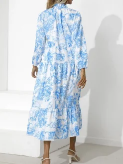 Women's Work Dress Swing Dress Semi Formal Dress Fashion Midi Dress Print Stand Collar Long Sleeve Floral Loose Fit Red Blue Green Fall S M L XL XXL -Party Prom Dresses Sales Store qiiune1693300620482