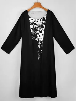 Women's Two Piece Dress Set Casual Dress Print Dress Daily Holiday Fashion Modern Print Long Dress Maxi Dress Crew Neck Long Sleeve Floral Regular Fit Black Summer Spring S M L XL XXL -Party Prom Dresses Sales Store qixjbj1695190610399