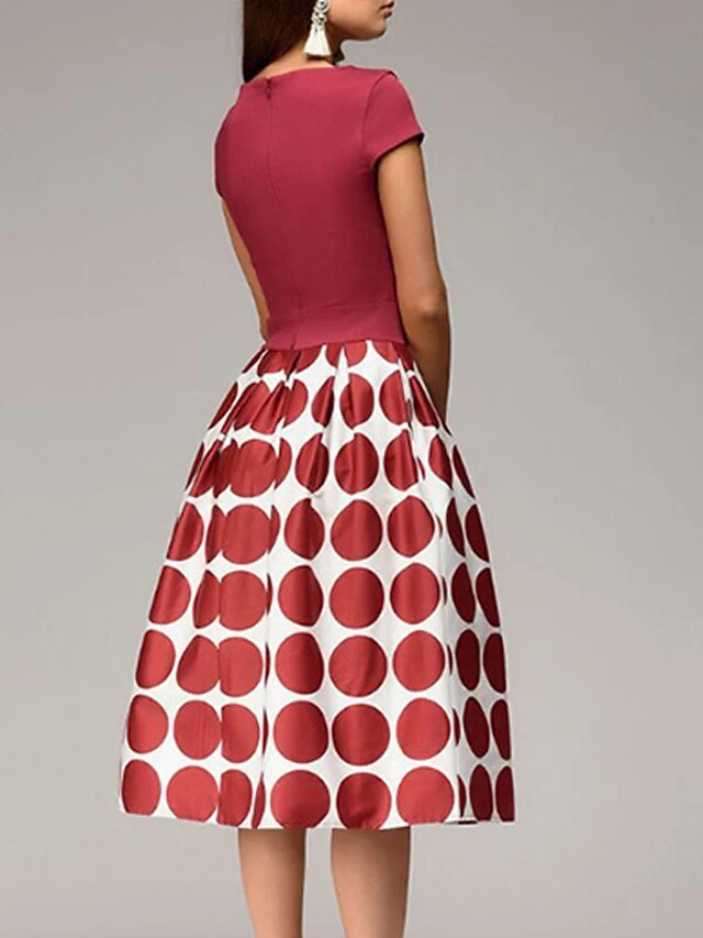 Women's Casual Dress Swing Dress Midi Dress Black Red Blue Short Sleeve Polka Dot Print Summer Spring Crew Neck Classic Party 2023 S M L XL XXL 6 Women's Casual Dress Swing Dress Midi Dress Black Red Blue Short Sleeve Polka Dot Print Summer Spring Crew Neck Classic Party 2023 S M L XL XXL - Image 6