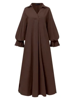 Women's Shirt Dress Casual Dress Cotton Linen Dress Maxi Long Dress Linen / Cotton Blend Basic Classic Outdoor Daily Vacation Shirt Collar Button Split Long Sleeve Spring Fall Autumn 2023 Loose Fit -Party Prom Dresses Sales Store qkdyre1692084360314