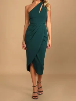 Women's Prom Party Dress Sheath Dress Knee Length Dress Black Red Wine Green Sleeveless Pure Color Ruched Spring Summer One Shoulder Stylish Party Wedding Guest 2023 S M L XL -Party Prom Dresses Sales Store qknfdp1646659755403