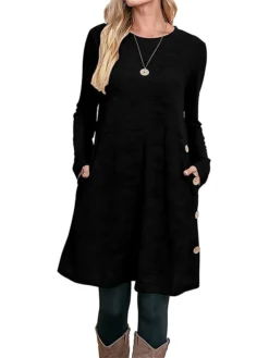 Women's Work Dress Casual Dress A Line Dress Fashion Daily Mini Dress Button Pocket Crew Neck Long Sleeve Plain Loose Fit Black Pink Gray Fall Winter S M L XL XXL 23 Women's Work Dress Casual Dress A Line Dress Fashion Daily Mini Dress Button Pocket Crew Neck Long Sleeve Plain Loose Fit Black Pink Gray Fall Winter S M L XL XXL -Party Prom Dresses Sales Store qkzwiy1697185362553