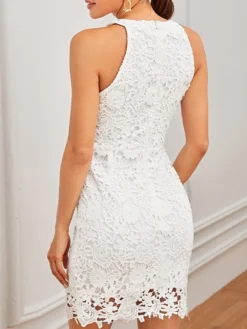 Women's Party Dress Lace Dress Homecoming Dress Mini Dress White Sleeveless Pure Color Lace Summer Spring Halter Neck Stylish Spring Dress Loose Fit 2023 XS S M L -Party Prom Dresses Sales Store qljzpc1645601055345