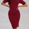 Women's Work Dress Sheath Dress Semi Formal Dress Fashion Office Daily Workfashion Midi Dress Ruched Shirt Collar Half Sleeve Plain Slim Black Wine Navy Blue Fall Winter S M L XL XXL