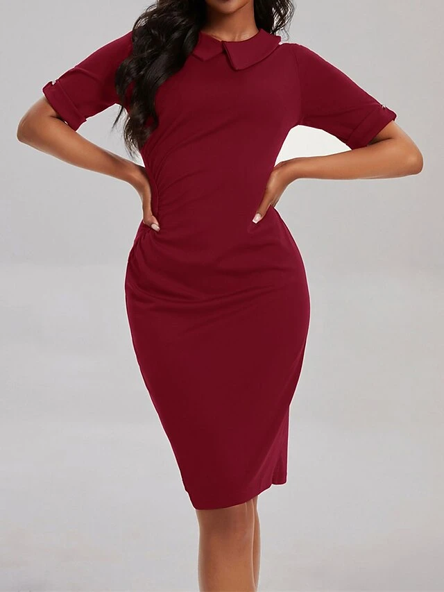 Women's Work Dress Sheath Dress Semi Formal Dress Fashion Office Daily Workfashion Midi Dress Ruched Shirt Collar Half Sleeve Plain Slim Black Wine Navy Blue Fall Winter S M L XL XXL 1 Women's Work Dress Sheath Dress Semi Formal Dress Fashion Office Daily Workfashion Midi Dress Ruched Shirt Collar Half Sleeve Plain Slim Black Wine Navy Blue Fall Winter S M L XL XXL