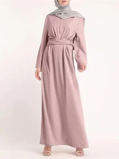 Women's Work Dress Black Dress Semi Formal Dress Fashion Long Dress Maxi Dress Lace Up Ruched Crew Neck Long Sleeve Plain Loose Fit Black Pink Apricot Fall Winter S M L XL XXL