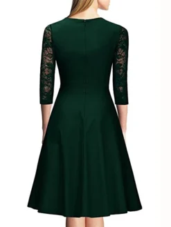 Women's Casual Dress Swing Dress Green Dress Midi Dress Wine Green 3/4 Length Sleeve Pure Color Lace Summer Spring Square Neck Party Slim 2023 S M L XL XXL -Party Prom Dresses Sales Store qpfzif1639377784623