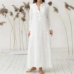 Women's Cotton Dress Pajamas Nightgown Nighty Pure Color Retro Comfort Home Daily Stand Collar Long Sleeve Button Summer Fall Spring White Blue 20 Women's Cotton Dress Pajamas Nightgown Nighty Pure Color Retro Comfort Home Daily Stand Collar Long Sleeve Button Summer Fall Spring White Blue -Party Prom Dresses Sales Store qpkavg1654067373447