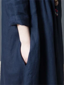 Women's Work Dress Semi Formal Dress Fashion Midi Dress Ruched Pocket Crew Neck 3/4 Length Sleeve Plain Loose Fit Dark Blue Fall Winter M L XL XXL -Party Prom Dresses Sales Store qqgrbs1693300617531