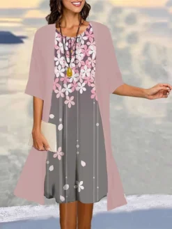 Women's Two Piece Dress Set Casual Dress Print Dress Outdoor Daily Fashion Elegant Print Midi Dress Crew Neck 3/4 Length Sleeve Floral Regular Fit Pink Blue Dark Green Summer Spring S M L XL XXL 7 Women's Two Piece Dress Set Casual Dress Print Dress Outdoor Daily Fashion Elegant Print Midi Dress Crew Neck 3/4 Length Sleeve Floral Regular Fit Pink Blue Dark Green Summer Spring S M L XL XXL -Party Prom Dresses Sales Store qqyceq1682064771195