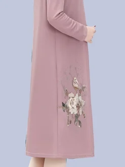 Women's Two Piece Dress Set Print Dress Outdoor Vacation Casual Print Midi Dress Stand Collar Long Sleeve Floral Loose Fit Pink Wine Blue Fall Winter XL XXL XXXL 4XL 5XL -Party Prom Dresses Sales Store qrthoh1675853181611