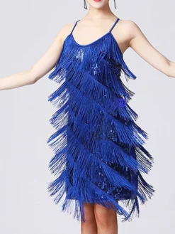 Women's Party Dress Fringe Dress Sequin Dress Midi Dress Silver Black White Sleeveless Pure Color Sequins Summer Spring Fall Spaghetti Strap Fashion Party Vacation Summer Dress 2022 S M L XL XXL 3XL -Party Prom Dresses Sales Store qspbon1639557634749