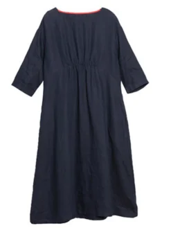 Women's Work Dress Semi Formal Dress Fashion Midi Dress Ruched Pocket Crew Neck 3/4 Length Sleeve Plain Loose Fit Dark Blue Fall Winter M L XL XXL -Party Prom Dresses Sales Store qtazhp1693300616220