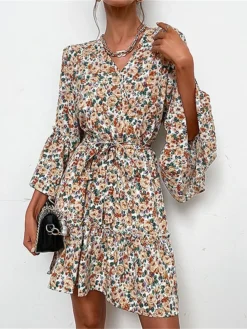 Women's Work Dress Casual Dress Sheath Dress Fashion Winter Dress Office Daily Mini Dress Lace Up Print V Neck Long Sleeve Floral Loose Fit Apricot Fall Winter S M L XL 16 Women's Work Dress Casual Dress Sheath Dress Fashion Winter Dress Office Daily Mini Dress Lace Up Print V Neck Long Sleeve Floral Loose Fit Apricot Fall Winter S M L XL -Party Prom Dresses Sales Store qtddym1695030986431