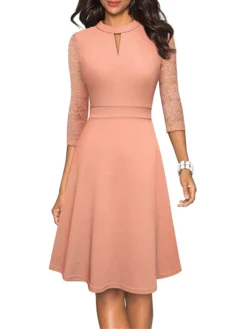Women's Work Dress Semi Formal Dress A Line Dress Fashion Midi Dress Hollow Out Crew Neck Long Sleeve Plain Regular Fit Black Pink Wine Fall Winter S M L XL XXL 21 Women's Work Dress Semi Formal Dress A Line Dress Fashion Midi Dress Hollow Out Crew Neck Long Sleeve Plain Regular Fit Black Pink Wine Fall Winter S M L XL XXL -Party Prom Dresses Sales Store qtshfo1692611886490