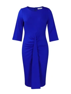 Women's Work Dress Sheath Dress White Dress Fashion Midi Dress Ruched Crew Neck Half Sleeve Plain Regular Fit White Pink Royal Blue Fall Winter S M L XL XXL -Party Prom Dresses Sales Store qutqfr1693293953962