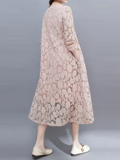 Women's Work Dress Lace Dress Black Dress Fashion Midi Dress Lace Pocket Crew Neck Long Sleeve Plain Loose Fit Black White Pink Fall M L XL XXL 3XL 29 Women's Work Dress Lace Dress Black Dress Fashion Midi Dress Lace Pocket Crew Neck Long Sleeve Plain Loose Fit Black White Pink Fall M L XL XXL 3XL -Party Prom Dresses Sales Store quxrrd1693281260856