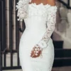 Women's Party Dress Homecoming Dress Holiday Dress Mini Dress White Long Sleeve Pure Color Lace Fall Winter Autumn Off Shoulder Stylish Winter Dress Wedding Guest Fall Dress 2023 S M L XL