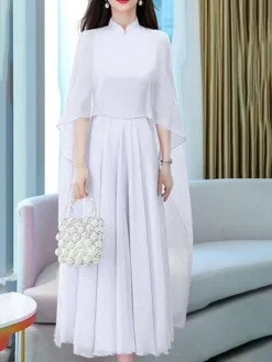 Women's Two Piece Dress Set Casual Dress Outdoor Daily Streetwear Modern Ruched Midi Dress V Neck 3/4 Length Sleeve Plain Regular Fit White Light Green Dark Pink Summer Spring S M L XL XXL -Party Prom Dresses Sales Store qxotfv1678430736460