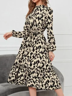 Women's Work Dress Casual Dress Semi Formal Dress Fashion Office Daily Midi Dress Lace Up Ruffle Stand Collar Long Sleeve Leopard Loose Fit Orange Apricot Fall Winter S M L XL 12 Women's Work Dress Casual Dress Semi Formal Dress Fashion Office Daily Midi Dress Lace Up Ruffle Stand Collar Long Sleeve Leopard Loose Fit Orange Apricot Fall Winter S M L XL -Party Prom Dresses Sales Store qyobtk1695030984594