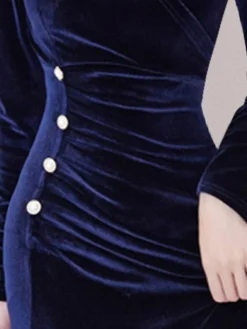 Women's Prom Dress Party Blue Dress Velvet Dress Long Dress Maxi Dress Blue Long Sleeve Pure Color Lace Up Fall Winter Autumn Crew Neck -Party Prom Dresses Sales Store qywrqv1695030114311