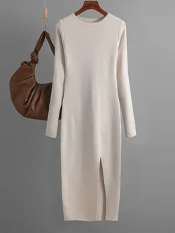 Women's Sweater Dress Jumper Dress Winter Dress Midi Dress Warm Plain Outdoor Daily Vacation Going Out Crew Neck Long Sleeve 2023 Slim Black Sky Blue Green One Size -Party Prom Dresses Sales Store qyyfin1697767722705