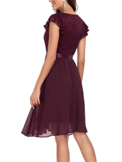 Women's Party Dress Lace Dress Cocktail Dress Midi Dress Pink Wine Navy Blue Short Sleeve Pure Color Lace Spring Fall Winter V Neck Fashion Winter Dress Wedding Guest Vacation 2023 S M L XL XXL -Party Prom Dresses Sales Store qzatae1692179085823
