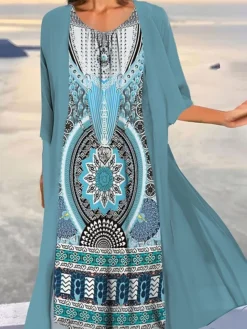 Women's Two Piece Dress Set Casual Dress Print Dress Outdoor Daily Vintage Ethnic Print Midi Dress Crew Neck 3/4 Length Sleeve Floral Tribal Loose Fit Black Navy Blue Royal Blue Summer Spring S M L 11 Women's Two Piece Dress Set Casual Dress Print Dress Outdoor Daily Vintage Ethnic Print Midi Dress Crew Neck 3/4 Length Sleeve Floral Tribal Loose Fit Black Navy Blue Royal Blue Summer Spring S M L -Party Prom Dresses Sales Store qzpdke1690857677318