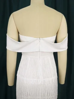 Women‘s Christmas Prom Dress Party Dress Fringe Dress Midi Dress White Green Rose Short Sleeve Pure Color Tassel Fringe Fall Winter Autumn Off Shoulder Fashion Vacation 2023 S M L XL XXL 3XL 4XL -Party Prom Dresses Sales Store rbdlpx1694503331151
