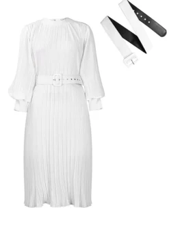 Women's Work Dress Casual Dress Black Dress Fashion Office Daily Workfashion Midi Dress Lace Up Pleated Crew Neck Long Sleeve Plain Regular Fit Black White Red Fall Winter S M L XL XXL -Party Prom Dresses Sales Store rbtahp1695645194440