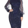 Women‘s Party Dress Sequin Dress Homecoming Dress Wedding Guest Dress Mini Dress Dark Blue Long Sleeve Pure Color Sparkly Glitter Sequins Spring Fall Winter Crew Neck Fashion Winter Dress