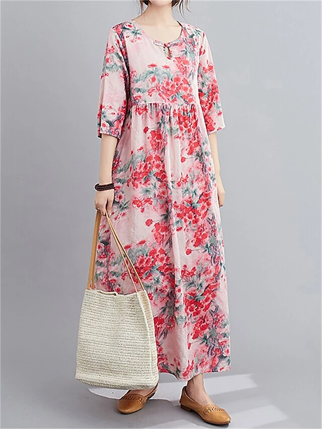 Women's Casual Dress Cotton Linen Dress Swing Dress Midi Dress Linen / Cotton Blend Sweet Style Modern Outdoor Daily Holiday Crew Neck Print 3/4 Length Sleeve Fall Winter Autumn 2023 Loose Fit Light 10 Women's Casual Dress Cotton Linen Dress Swing Dress Midi Dress Linen / Cotton Blend Sweet Style Modern Outdoor Daily Holiday Crew Neck Print 3/4 Length Sleeve Fall Winter Autumn 2023 Loose Fit Light - Image 10