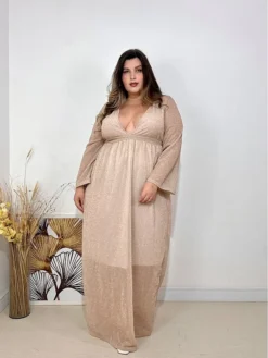 Women's Party Dress Sequin Dress Holiday Dress Long Dress Maxi Dress Beige Long Sleeve Pure Color Shimmer Spring Fall Winter V Neck Fashion Party Winter Dress Birthday Slim 2023 S M L XL 2XL 3XL -Party Prom Dresses Sales Store rdbumi1691485289991