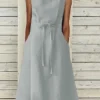 Women's Casual Dress Cotton Linen Dress A Line Dress Midi Dress Cotton And Linen Basic Classic Outdoor Daily Vacation Crew Neck Lace Up Sleeveless Summer Spring 2023 Regular Fit Navy Blue Orange