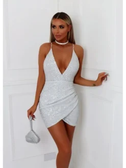 Women's Party Dress Sequin Dress Homecoming Dress Mini Dress Silver Sleeveless Pure Color Sequins Summer Spring Fall Spaghetti Strap Stylish Party Birthday Vacation Slim 2023 S M L XL XXL -Party Prom Dresses Sales Store rdrugw1599125627309