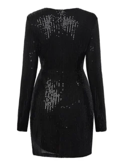 Women‘s Formal Party Dress Sequin Dress Holiday Dress Mini Dress Black Gold Long Sleeve Pure Color Sequins Winter Fall Spring V Neck Fashion Winter Dress Birthday 2023 S M L XL XXL -Party Prom Dresses Sales Store rdweqy1677571924636