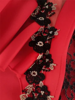 Women's Party Dress Lace Dress Cocktail Dress Midi Dress Red Short Sleeve Pure Color Lace Summer Spring Fall V Neck Fashion Wedding Guest Vacation Summer Dress 2023 S M L XL XXL 3XL 4XL -Party Prom Dresses Sales Store rfkpbz1691999415273