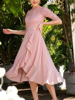 Women's Party Dress Lace Dress Wedding Guest Dress Midi Dress Pink Blue Fuchsia 3/4 Length Sleeve Pure Color Lace Summer Spring Fall Off Shoulder Fashion Birthday Wedding Guest Vacation 2023 S M L XL 13 Women's Party Dress Lace Dress Wedding Guest Dress Midi Dress Pink Blue Fuchsia 3/4 Length Sleeve Pure Color Lace Summer Spring Fall Off Shoulder Fashion Birthday Wedding Guest Vacation 2023 S M L XL -Party Prom Dresses Sales Store rfyfit1679312190410