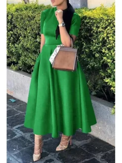 Women‘s Party Dress Cocktail Dress Work Dress Black Dress Midi Dress White Blue Short Sleeve Pure Color Ruched Summer Spring Fall Stand Collar Vintage Office Wedding Guest Birthday -Party Prom Dresses Sales Store rgbbtv1677500060726