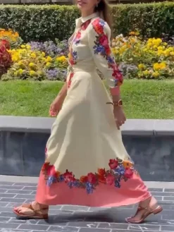 Women's Shirt Dress Casual Dress Cotton Linen Dress Maxi Long Dress Polyester Fashion Modern Outdoor Daily Vacation Shirt Collar Lace Up Button Long Sleeve Summer Spring Fall 2023 Loose Fit Red Floral -Party Prom Dresses Sales Store rgldon1690515221591