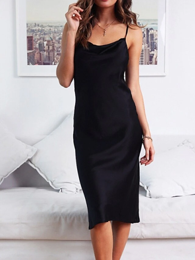 Women's Party Dress Satin Dress Emerald Green Dress Midi Dress Black Wine Gold Sleeveless Pure Color Backless Summer Spring Spaghetti Strap Stylish 2023 S M L XL 8 Women's Party Dress Satin Dress Emerald Green Dress Midi Dress Black Wine Gold Sleeveless Pure Color Backless Summer Spring Spaghetti Strap Stylish 2023 S M L XL - Image 8