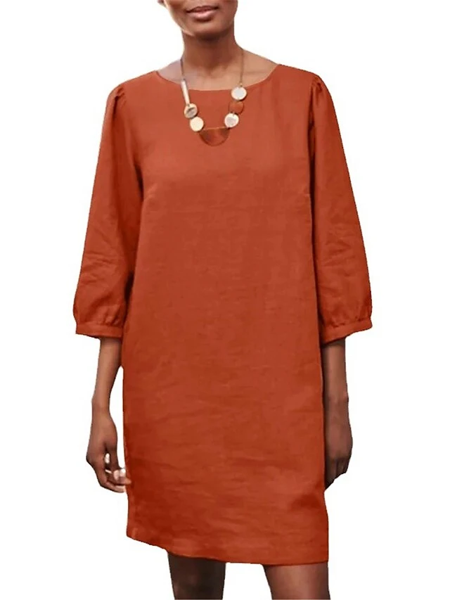 Women's Casual Dress Cotton Linen Dress Shift Dress Mini Dress Linen / Cotton Blend Basic Classic Outdoor Daily Vacation Crew Neck Basic 3/4 Length Sleeve Summer Spring Fall 2023 Loose Fit Navy Blue 2 Women's Casual Dress Cotton Linen Dress Shift Dress Mini Dress Linen / Cotton Blend Basic Classic Outdoor Daily Vacation Crew Neck Basic 3/4 Length Sleeve Summer Spring Fall 2023 Loose Fit Navy Blue - Image 2