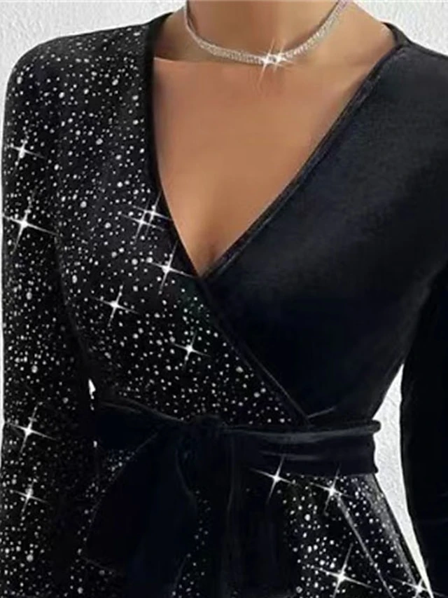 Women‘s Party Dress Velvet Dress Homecoming Dress Black Dress Mini Dress Long Sleeve Pure Color Beads Fall Winter Autumn V Neck Fashion Winter Dress Wedding Guest Birthday Slim 2023 2 Women‘s Party Dress Velvet Dress Homecoming Dress Black Dress Mini Dress Long Sleeve Pure Color Beads Fall Winter Autumn V Neck Fashion Winter Dress Wedding Guest Birthday Slim 2023 - Image 2