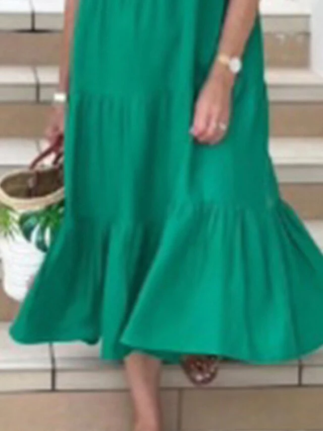 Women's Casual Dress Cotton Linen Dress Swing Dress Midi Dress Cotton Blend Fashion Modern Outdoor Daily Holiday Square Neck Ruffle Sleeveless Summer Spring 2023 Loose Fit White Green Plain S M L XL 6 Women's Casual Dress Cotton Linen Dress Swing Dress Midi Dress Cotton Blend Fashion Modern Outdoor Daily Holiday Square Neck Ruffle Sleeveless Summer Spring 2023 Loose Fit White Green Plain S M L XL - Image 6