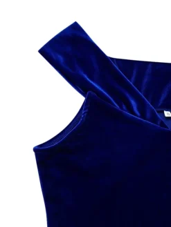 Women‘s Cocktail Party Dress Wedding Guest Dress Velvet Dress Long Dress Maxi Dress Blue Short Sleeve Pure Color Ruffle Winter Fall Spring V Neck Elegant Vacation 2023 S M L XL -Party Prom Dresses Sales Store rimgkh1677574176422