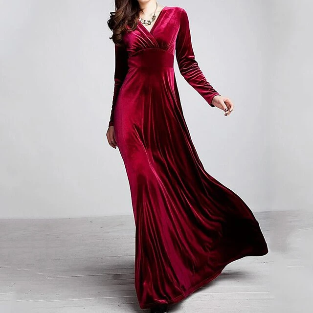 Women's Party Dress Velvet Dress Long Dress Maxi Dress Wine Black Purple Long Sleeve Pure Color Ruched Winter Fall Autumn V Neck Fashion Party Winter Dress Fall Dress 2023 S M L XL XXL XXXL 4 Women's Party Dress Velvet Dress Long Dress Maxi Dress Wine Black Purple Long Sleeve Pure Color Ruched Winter Fall Autumn V Neck Fashion Party Winter Dress Fall Dress 2023 S M L XL XXL XXXL - Image 4